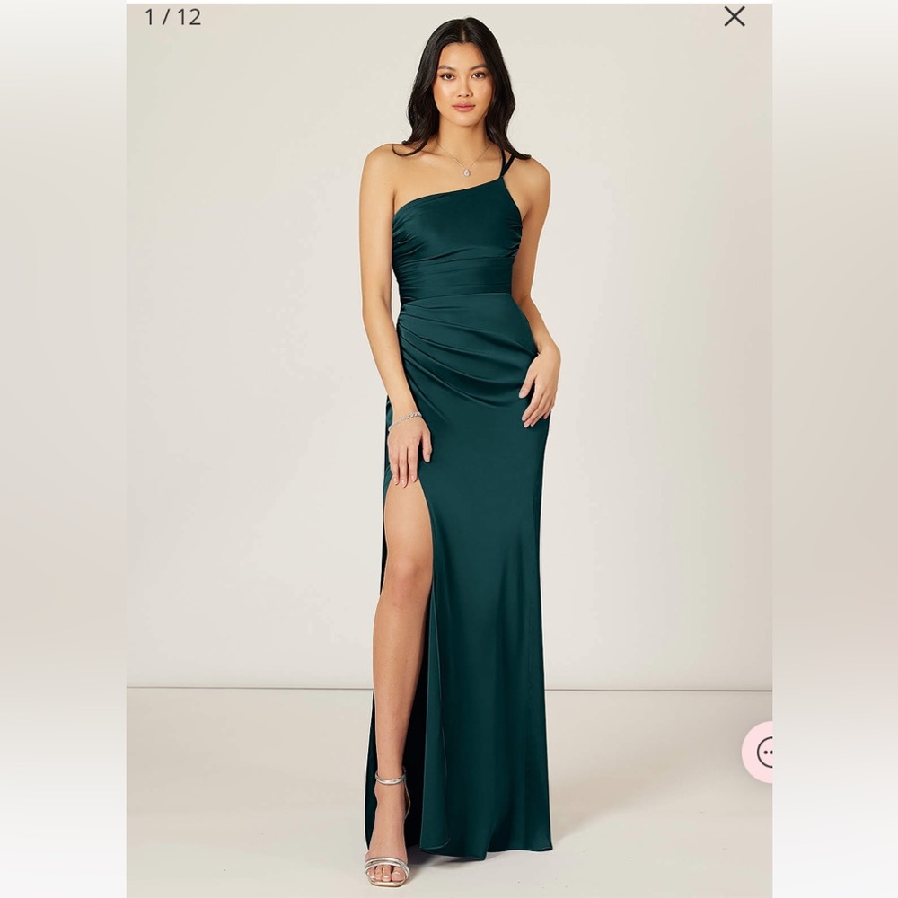 AZAZIE Mermaid One Shoulder Stretch Satin Floor-Length Dress | Pine